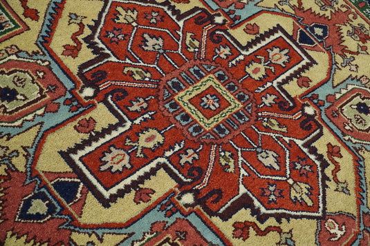 HandKnotted Heriz Serapi Rug Navy Blue and Red 8x10 ft and 10x14 ft Ideal for Living, Bedroom, and Dining Rooms | CP75