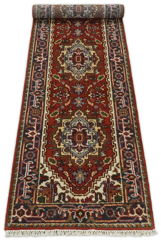 Red and Blue Heriz Serapi 8 Feet Runner Handmade with wool | CP35298