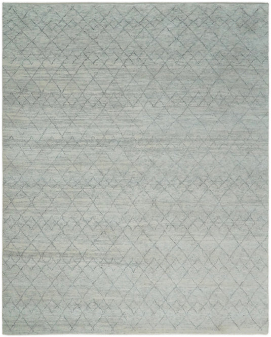 8x10 Hand Knotted Silver and Gray Trellis Moroccan Rug Made with Fine Wool |CP79810