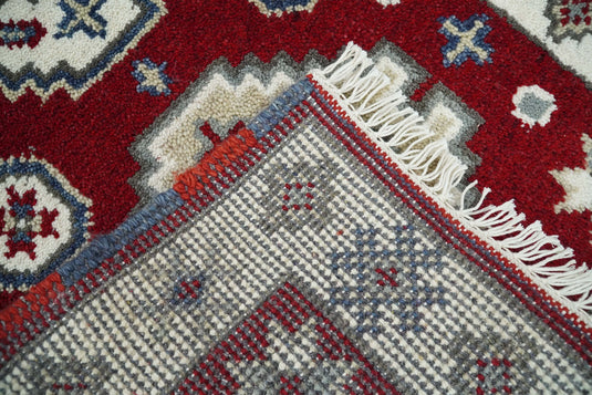 Red and Ivory Wool Hand Knotted Entryway 2x4 traditional Persian Vintage Antique Southwestern Kazak, Hallway, Bedside Rug