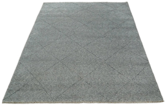 8x10 Hand Knotted Silver and Gray Trellis Moroccan Rug Made with Fine Wool |CP78810