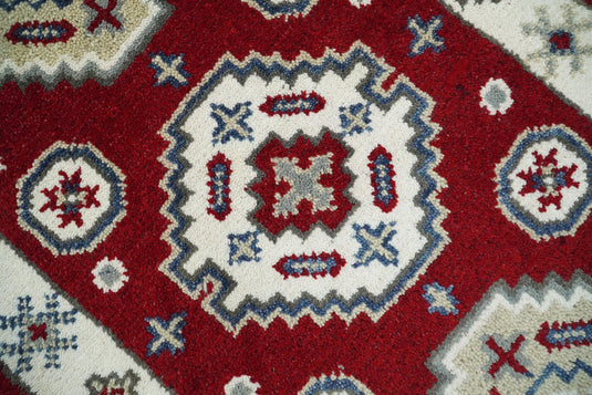 Red and Ivory Wool Hand Knotted Entryway 2x4 traditional Persian Vintage Antique Southwestern Kazak, Hallway, Bedside Rug