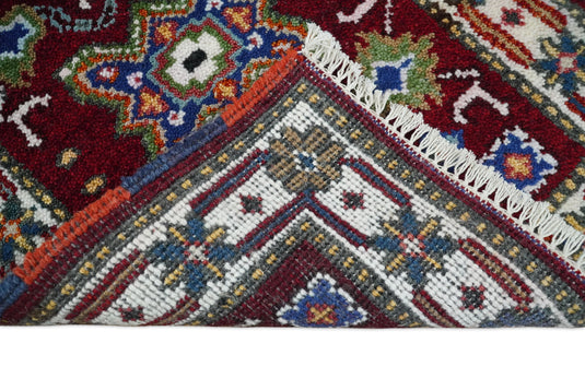 Red and Ivory Wool Hand Knotted 2x3 traditional Persian Vintage Antique Southwestern Kazak, Hallway, Bedside Rug