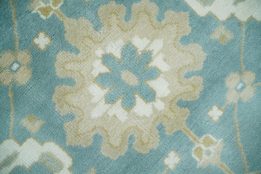 Traditional Blue and Beige Hand knotted 10x14 Vintage Oriental Oushak Area Rug, Living Room, Dinning and Kitchen Rug | CP73B1014