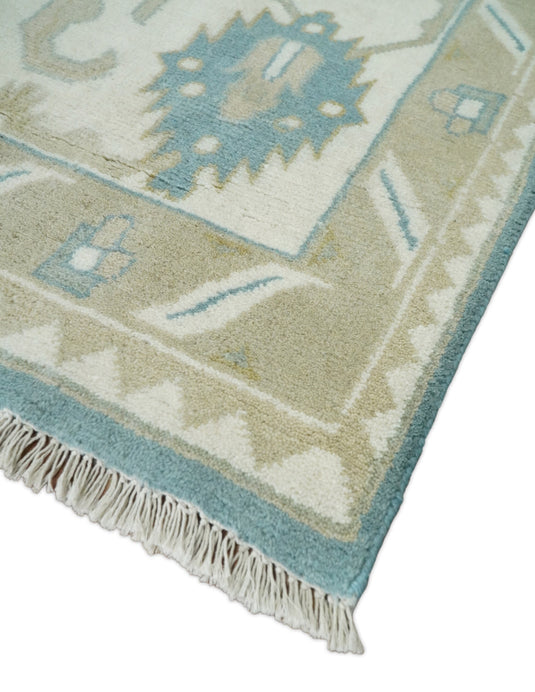 Traditional Blue and Beige Hand knotted 10x14 Vintage Oriental Oushak Area Rug, Living Room, Dinning and Kitchen Rug | CP73B1014