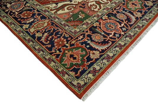 Oversized Large 9x12 Vintage Persian Traditional Rust and Blue Traditional Heriz Serapi Rug, Living Room, Bedroom | CP85912