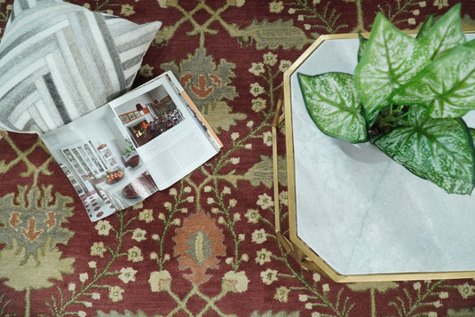 Handmade Persian Design Maroon and Green 5x8, 6x9, 8x10 and 9x12 made with fine wool Area Rug | CP150