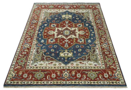 8x10 Blue and Rust Traditional Hand Knotted Rug, Living Room, Bedroom and Dinning Rug | CP165810