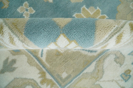 Traditional Blue and Beige Hand knotted 10x14 Vintage Oriental Oushak Area Rug, Living Room, Dinning and Kitchen Rug | CP73B1014
