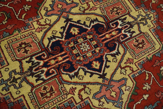 Oversized Large 9x12 Vintage Persian Traditional Rust and Blue Traditional Heriz Serapi Rug, Living Room, Bedroom | CP85912