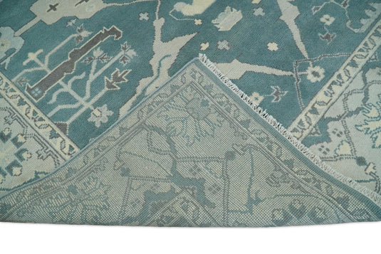 Hand Knotted 8x10 Vintage Oriental Traditional Blue and Ivory Wool Area Rug | CP217810