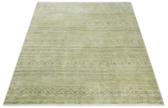 Antique faded 8x10 Vintage Traditional Tribal Brown and Beige Wool Area Rug, One of a kind dinning and living Room Rug