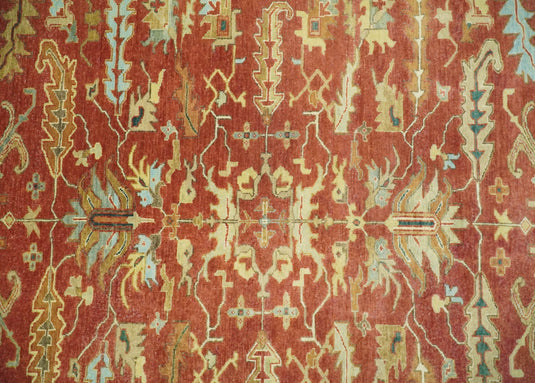 Hand Knotted Traditional 8x10 Rust and Beige Antique Turkish Vintage Wool Rug, Living Room, Bedroom and Dinning Rug