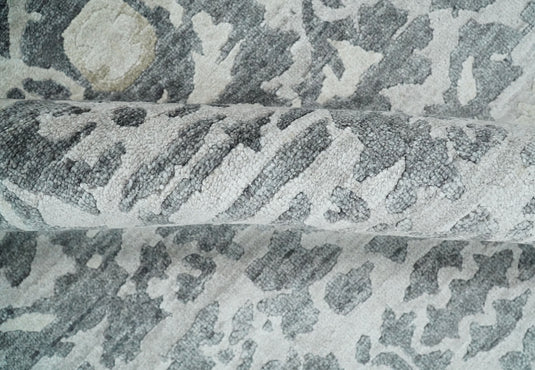 Traditional Hand Knotted Blue, Beige and Gray 8x10 Persian style Bamboo Silk Rug, Living Room and Bedroom Rug