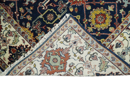 Traditional 8x10 Fine Hand Knotted Blue and Ivory Vintage Persian Style Antique Wool Rug | CP528810