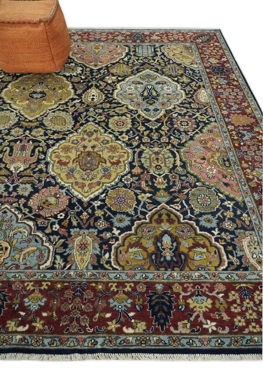 8x10 Fine Hand Knotted Navy Blue and Red Traditional Vintage Persian Style Serapi Heriz Antique Wool Rug, Living Room Rug | CP545810