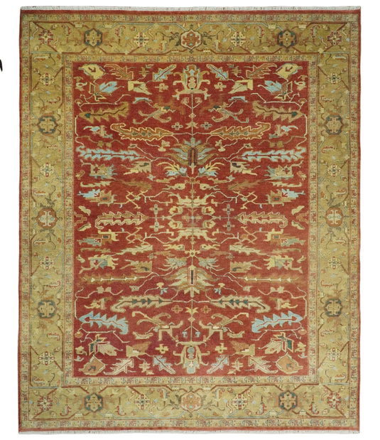 Hand Knotted Traditional 8x10 Rust and Beige Antique Turkish Vintage Wool Rug, Living Room, Bedroom and Dinning Rug