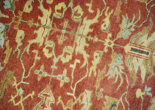 Hand Knotted Traditional 8x10 Rust and Beige Antique Turkish Vintage Wool Rug, Living Room, Bedroom and Dinning Rug