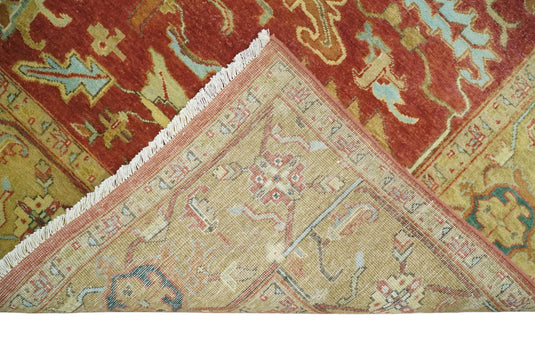 Hand Knotted Traditional 8x10 Rust and Beige Antique Turkish Vintage Wool Rug, Living Room, Bedroom and Dinning Rug