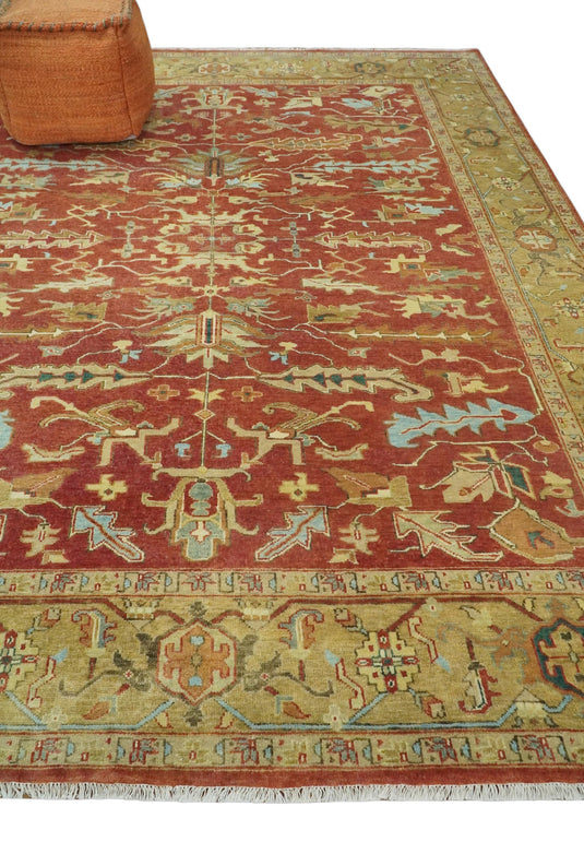 Hand Knotted Traditional 8x10 Rust and Beige Antique Turkish Vintage Wool Rug, Living Room, Bedroom and Dinning Rug