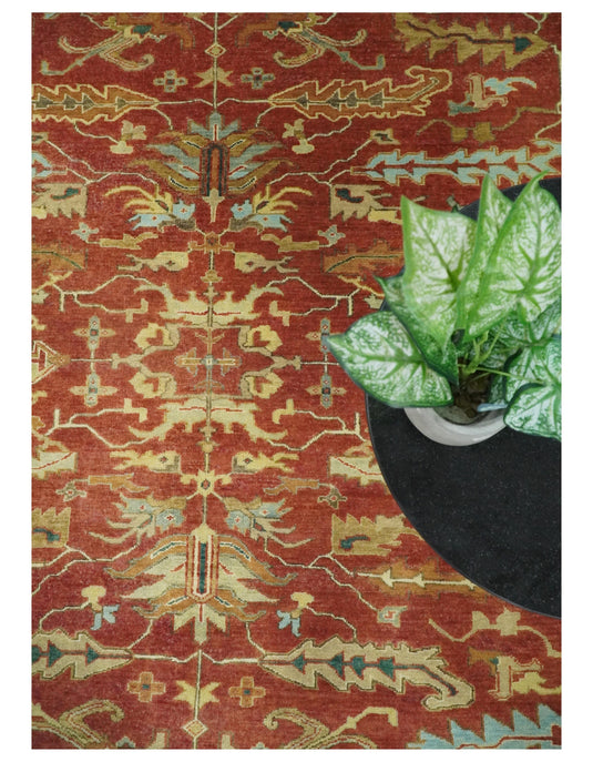 Hand Knotted Traditional 8x10 Rust and Beige Antique Turkish Vintage Wool Rug, Living Room, Bedroom and Dinning Rug