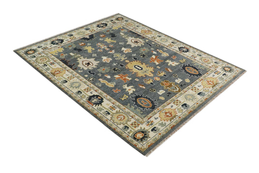Traditional Hand Knotted 9x12 Gray, Gold and Ivory Oushak Persian Vintage Wool Rug | CP793912