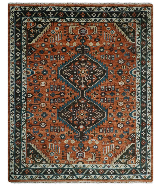 Rust Brown and Blue Hand Knotted 6x9, 8x10, 9x12 and 10x14 Vintage Antique Persian Wool Area Rug, Bedroom, Living Room and Bedroom - CP810
