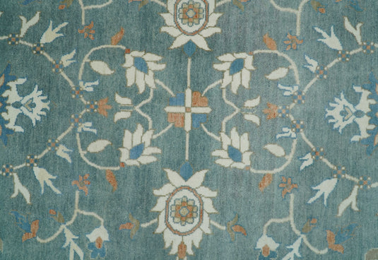 Blue and Beige 8x10 Hand Knotted Traditional Vintage Turkish Oushak Antique Wool Rug | CP756810