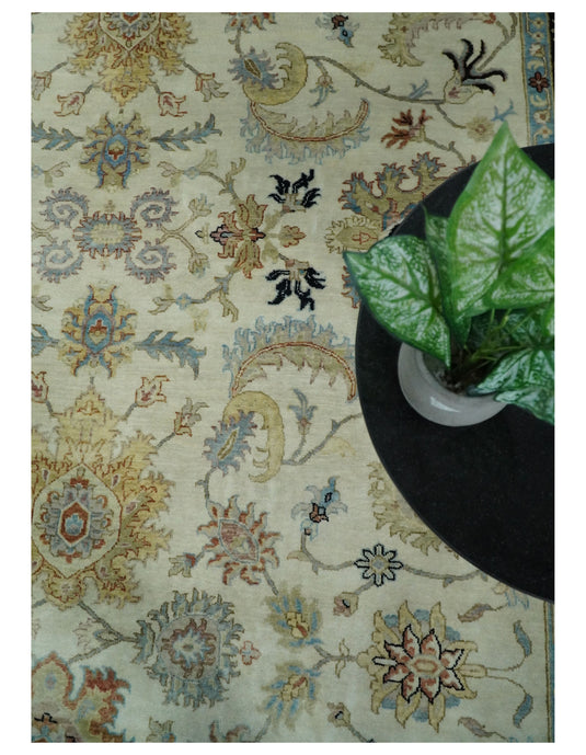 Traditional Fine Hand Knotted Large 9x12 Ivory and Black Vintage Style Mahal Antique Wool Rug, Living Room Rug | CP452912