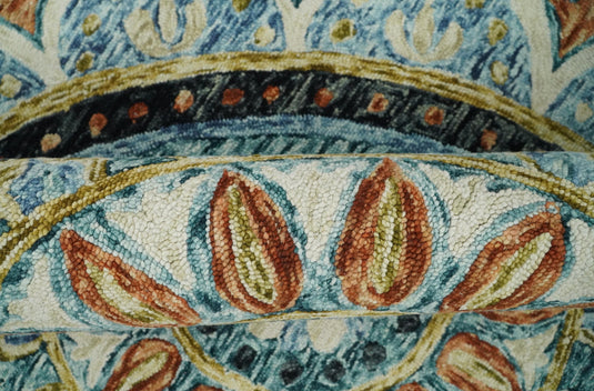 Ivory and Blue Floral Farmhouse Hand Tufted Wool Area Rug, Living Room and Kids Rug | MA4