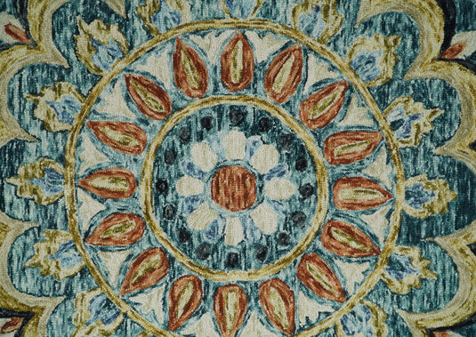 Ivory and Blue Floral Farmhouse Hand Tufted Wool Area Rug, Living Room and Kids Rug | MA4