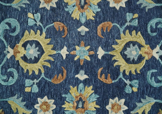 Floral Hand Tufted Moss Green Gold and Blue 3x5, 4x6, 5x8, 6x9, 8x10 and 9x12 Farmhouse Wool Area Rug | MA5