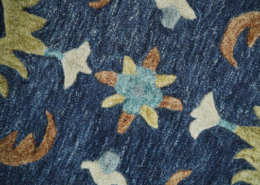 Floral Hand Tufted Moss Green Gold and Blue 3x5, 4x6, 5x8, 6x9, 8x10 and 9x12 Farmhouse Wool Area Rug | MA5