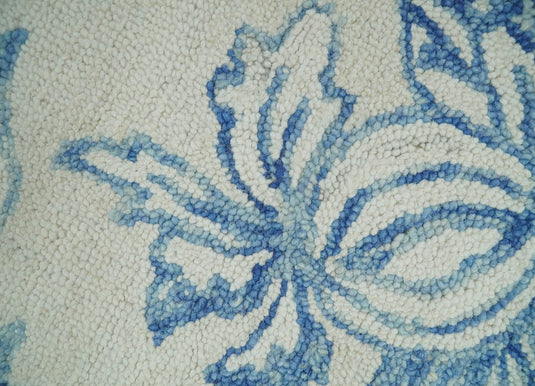 Hand Tufted Blue and White Modern Floral Runner Wool Rug, entryway, hallway, bedside, kids, living room and kitchen rug | MA9