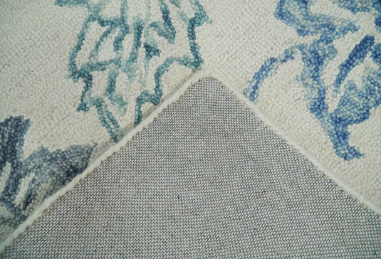 Hand Tufted Blue and White Modern Floral Runner Wool Rug, entryway, hallway, bedside, kids, living room and kitchen rug | MA9