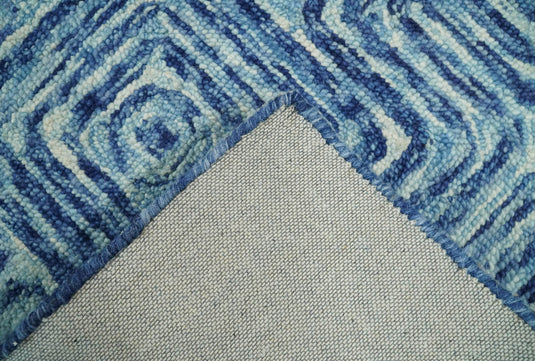 Hand Tufted Blue and White Modern Geometric Runner Wool Rug, entryway, hallway, bedside, kids, kitchen and living room rug | MA8