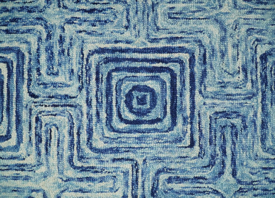 Hand Tufted Blue and White Modern Geometric Runner Wool Rug, entryway, hallway, bedside, kids, kitchen and living room rug | MA8