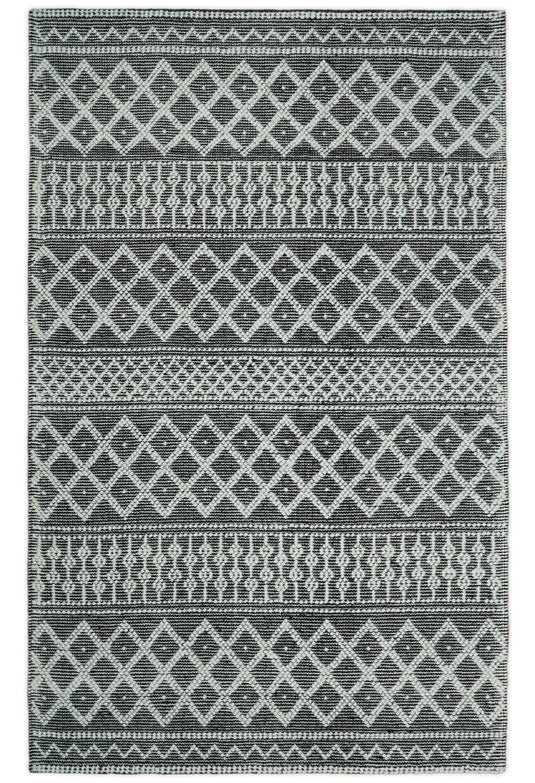 Hand woven 5X8 tribal Woolen Chunky and Soft White and Black Wool Area Rug, Boho Kids, Living room, Dinning Room and Bedroom rug | MA22