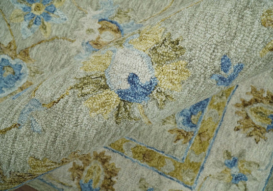 Hand Tufted Persian Style 5X8 Blue and Beige Floral Wool Area Rug, Kids room, Kitchen and bedroom rug | MA24