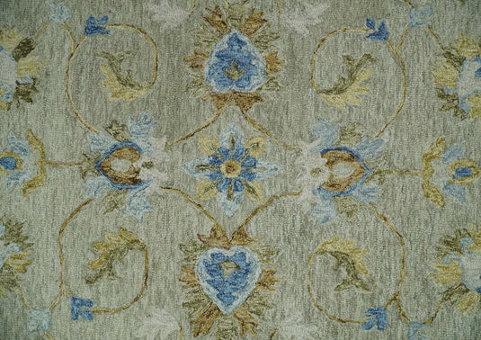 Hand Tufted Persian Style 5X8 Blue and Beige Floral Wool Area Rug, Kids room, Kitchen and bedroom rug | MA24