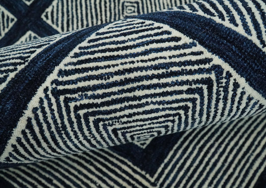 Hand Tufted 5X8 Blue and White Modern Geometric Wool Loop Area Rug, Kids, Living Room, Bedroom and Dinning Rug | MA26