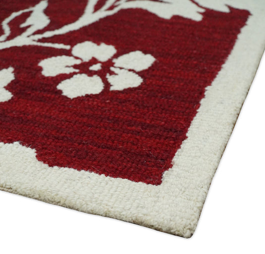 Hand Tufted 5X8 Red and Ivory Persian Style Floral Oriental Wool Area Rug, kids, kitchen, dinning and living room rug | MA30