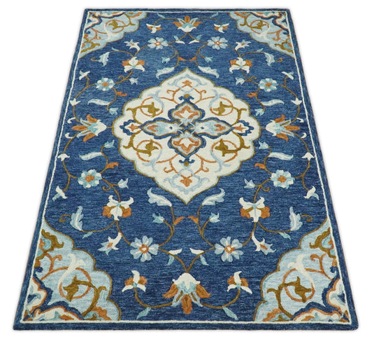 Hand Tufted Blue and Beige Persian Style Antique Oriental Wool Area Rug | MA62