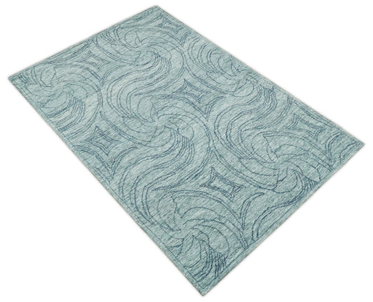 Hand Tufted Gray and Blue Tribal Design Wool Area Rug, Scandinavian Rug, Kids, Living Room, Bedroom and Dinning Rug | MA64