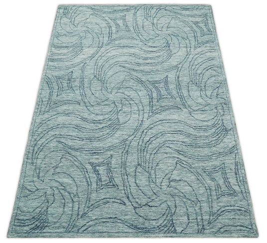 Hand Tufted Gray and Blue Tribal Design Wool Area Rug, Scandinavian Rug, Kids, Living Room, Bedroom and Dinning Rug | MA64