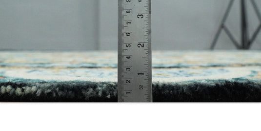 Ivory and Blue Floral Farmhouse Hand Tufted Wool Area Rug, Living Room and Kids Rug | MA4