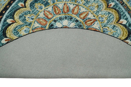 Ivory and Blue Floral Farmhouse Hand Tufted Wool Area Rug, Living Room and Kids Rug | MA4