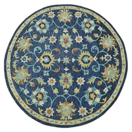 Floral Hand Tufted Moss Green Gold and Blue 3x5, 4x6, 5x8, 6x9, 8x10 and 9x12 Farmhouse Wool Area Rug | MA5