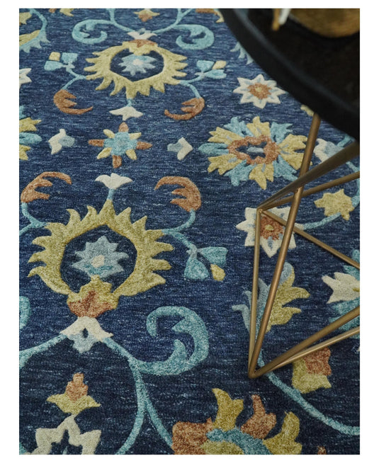 Floral Hand Tufted Moss Green Gold and Blue 3x5, 4x6, 5x8, 6x9, 8x10 and 9x12 Farmhouse Wool Area Rug | MA5