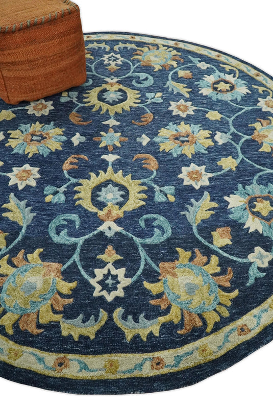 Floral Hand Tufted Moss Green Gold and Blue 3x5, 4x6, 5x8, 6x9, 8x10 and 9x12 Farmhouse Wool Area Rug | MA5